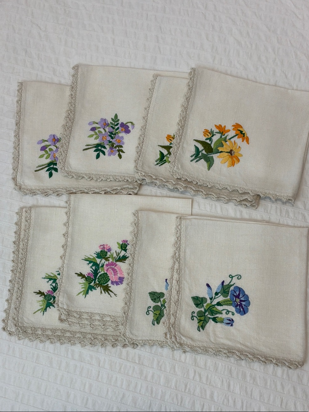 Vintage Hand Embroidered Napkins and Placemats Set